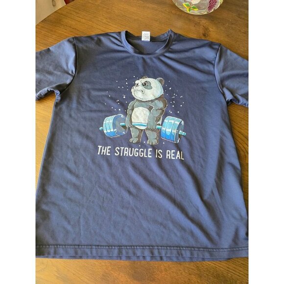 Panda Gym T-Shirt The Struggle Is Real Navy Blue Funny Graphic Tee M - Picture 4 of 8